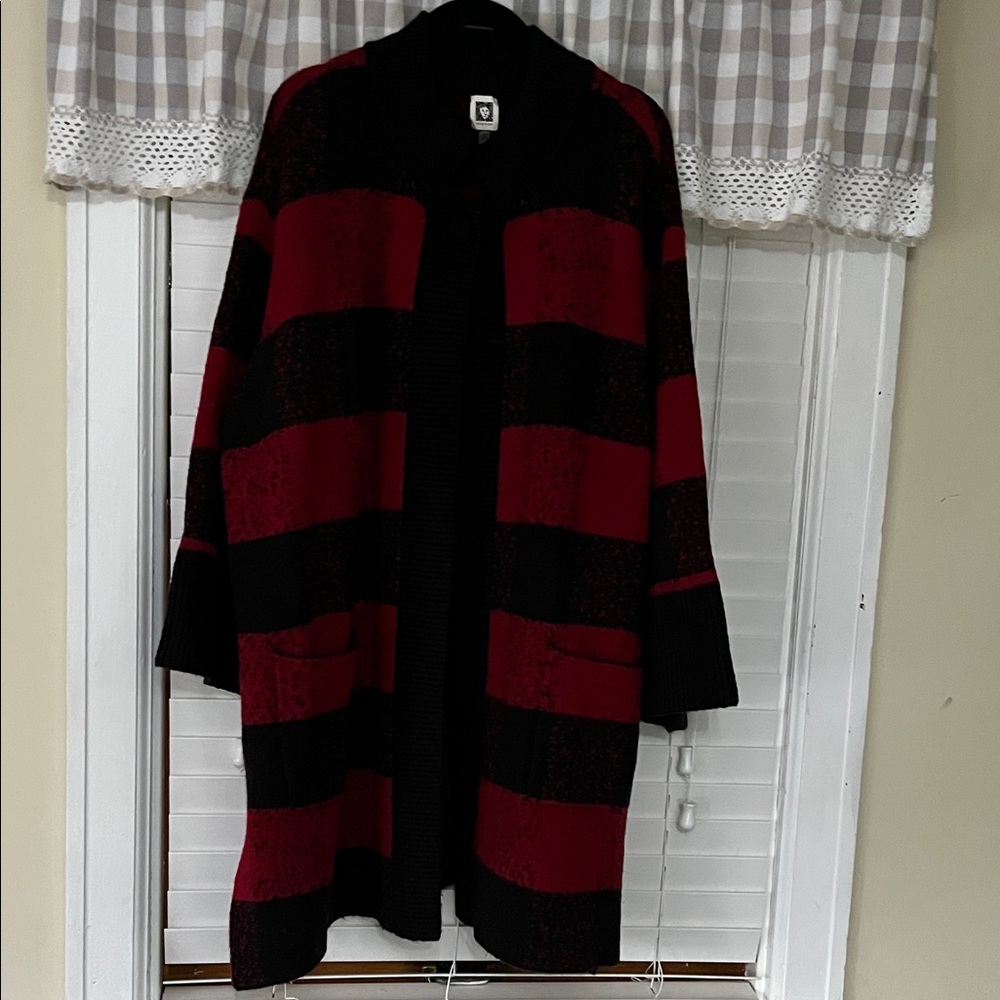 Anne Klein Red and Black Cardigan
